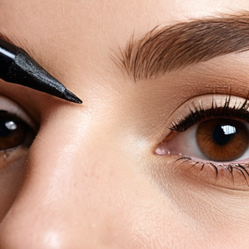 **Pencil Eyeliner Application:** Close-up of a woman's eye as she gently applies a soft, brown pencil eyeliner to her upper lash line. Natural lighting, focus on the precision and ease of application. Soft, everyday makeup look.