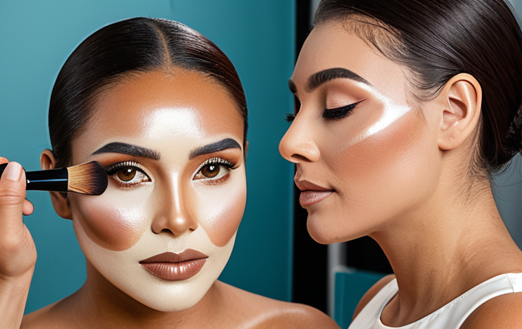 **
"A professional makeup artist applying contouring makeup to a client's face, demonstrating the art of facial sculpting with shading techniques. The model is fully clothed in modest attire, in a well-lit studio setting. Safe for work, appropriate content, perfect anatomy, natural proportions, family-friendly, high-quality makeup artistry."
**